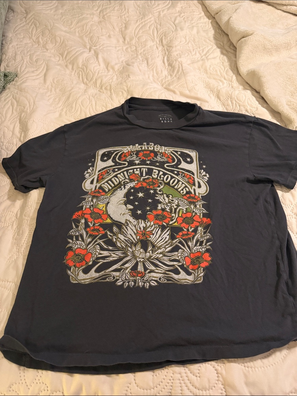 Billabong Black Graphic 'Midnight Blooms' Tee with Red Floral Accents